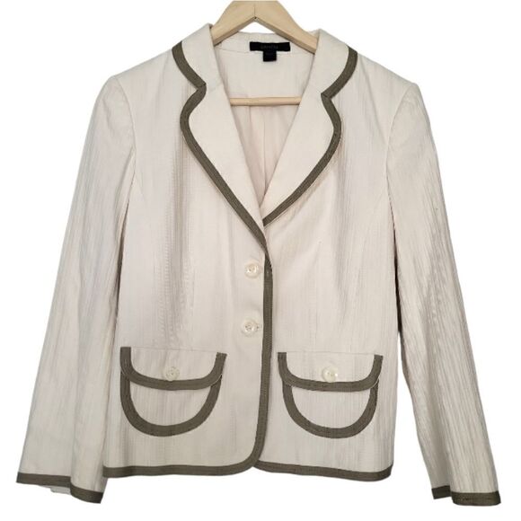 Express Cream Cotton Double Button Blazer with Tan Trim Size 10 - Picture 1 of 10